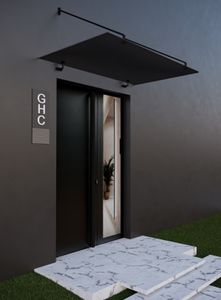 GlasHomeCenter Vordach Grauglas für Haustür 200x90cm aus 1,3cm VSG inkl. 2 schwarze Edelstahlhalterungen Variante 'Paris'
