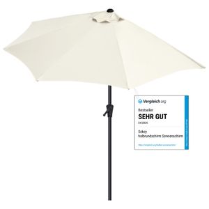 Sekey Balkonschirm Halbrund 270 cm – Sonnenschirm mit Kurbel, Marktschirm, UV50+ Sonnenschutz für Balkon, Garten, Hof, Café, Creme