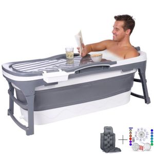 Hello Bath ® Faltbare Badewanne zu entspannen fur Erwachsene und Kinder | OHNE Fussmassageroller | Grau 143x60x58cm | Mobile Klappbadewanne Aufstellen