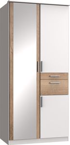 Koblenz 3-türiger Kleiderschrank mit Spiegel Weiß / Plankeneiche