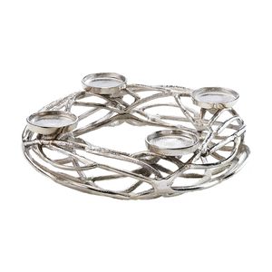 Kobolo Deko-Kranz rund aus Metall für 4 Kerzen - silber - 40 cm - Kerzenhalter Dekoration Geschenk DIY Stumpenkerze Teelicht Leuchter Kerzenständer
