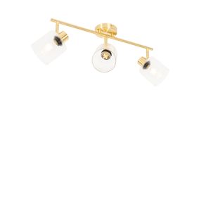 QAZQA - Art Deco Deckenstrahler Gold I Messing mit Glas 3-flammig Spotbalken-flammig verstellbar - Laura I Wohnzimmer I Schlafzimmer - Länglich - LED geeignet E27