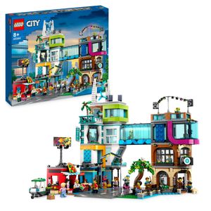 LEGO 60380 City Stadtzentrum Set, Modellbausatz, Spielzeug mit Spielzeugläden wie Friseur, Tierarzt, Hotel und Dachdisco mit Minifiguren und Straßenplatten, Geschenk zum Geburtstag für Kinder