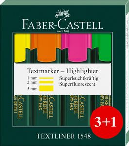 Faber-Castell 254831 - Textmarker TEXTLINER 48 Refill, 4er Etui