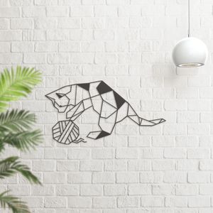 Wanddekoration Geometrische Katze aus Metall 62 x 33 cm, Wandmalerei Garnspule und Katze