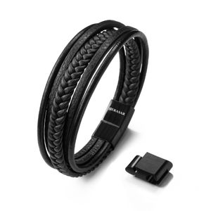SERASAR | Premium Echtlederarmband für Männer [Braid] mit Magnetverschluss aus Edelstahl | Farbe: Schwarz | Länge: 21cm