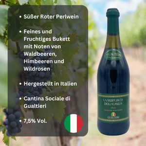 Lambrusco Gualtieri Rosso süß 12x 0,75l Dell Emilia | Roter Perlwein aus Italien | 7,5% Vol.