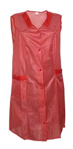 Kittel Schürze Kittelschürze Dederon Nylon blau o. rot, Größe:46, Farbe:rot mit weißen Punkten