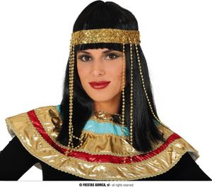 Agyptische Konigin Perucke Goldschmuck Karneval Fasching Prachtvolle Kostume Historisches Design Eleganz Kostum Accessoire Faschingsfeier, Farbe: Schwarz