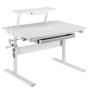 Ergo Office ER-483 Ergonomický detský stôl s nastavením výšky a sklonu do 40 stupňov, prídavná polica s držiakom na knihy, detský školský stôl do 40 kg Zásuvka Vreckové háčiky