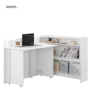 Klappbarer Schreibtisch Lenart WORK CONCEPT CW-01L (Linke) WEIß GLANZ Ausziehbarer Computertisch auf Rollen, Regale, Büroschreibtisch, Eckschreibtisch, Freistehender Schreibtisch