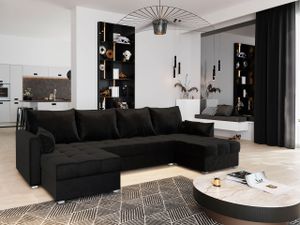 Masseno Ecksofa NAKO mit Schlaffunktion U-Form, Sofa mit Bettkasten, Wohnzimmersofa, Couch, Soffa, Bettsofa, Couchgarnitur- Schwarz, KRONOS 07