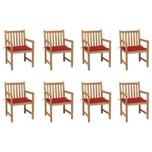 HOMMIE© Outdoor-Stuhl ,8er Set Gartenstühle mit Roten Kissen Massivholz Teak Relaxsessel Armlehnstuhl & schlichten Design