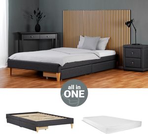 Homestyle4u 2632, Futonbett Polsterbett 90 x 200 Grau mit 2 Bettkästen Matratze Lattenrost Futonbett Bett Bettgestell