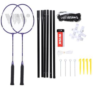Wish Alumtec Badmintonschläger-Set 4466, 2 lila Schläger + 3 Shuttles + Netz + Leinen