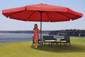 Sonnenschirm Meran Pro, Gastronomie Marktschirm mit Volant Ø 5m Polyester/Alu 28kg  bordeaux ohne Ständer