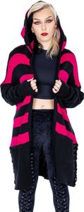 Heartless Strickjacke Willa Cardigan Pink Schwarz Streifen Schnürung Punk Kapuze