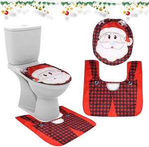 Weihnachten Toilettensitz Dekorationen, Weihnachtsmann Toilettenmatten Set Badezimmerdekorationen Toilettenteppiche Deckel Toilettenmatte Weihnachtsdeko