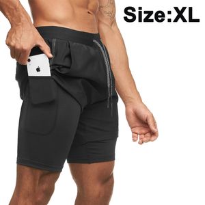 Herren Shorts Sport 2 in 1 Kurze Sommer Shorts Hosen Schnelltrocknende Laufshorts Gym Trainingsshorts mit Reißverschlusstasche(XL, Schwarz)