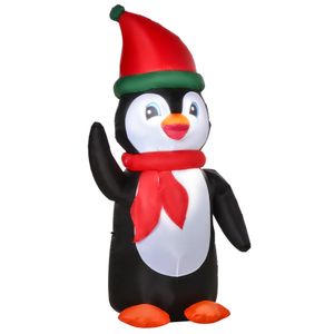 HOMCOM Aufblasbarer Weihnachts-Pinguin 1,6 m Weihnachtsdekoration mit Lichtern Weihnachten beleuchtete Party-Dekoration automatisches Aufblasen wetterfest Polyester-Stoff Mehrfarbig 79 x 67 x 155 cm
