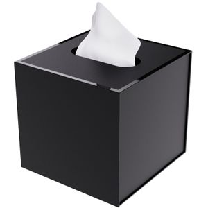 JiaWei Taschentuchbox Kosmetiktuchspender mit Magnetdeckel und UV-Kante Aufbewahrung 1er Faltbar Recycelbar Quadrat Schwarz S
