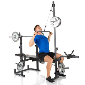 HAMMER Hantelbank Bermuda XT Pro multifunktionale Fitness Trainings Bank mit seitlichem Latzug, ohne Gewichte