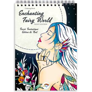 Zauberhafte Feenwelt - Nacht Edition - Malbuch für Erwachsene mit Antistress Wirkung - Das Colorya Spiral-Malbuch auf schwarzem Hintergrund, A4 Künstlerpapier ohne Durchdrücken - Entspannung Geschenk