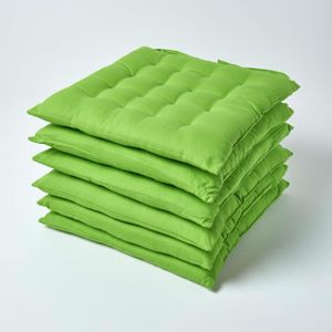 HOMESCAPES 6er-Set Sitzkissen aus 100% Baumwolle, 40 x 40 cm, Apfelgrün