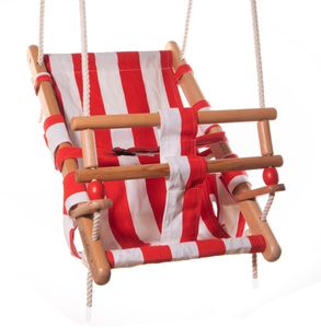 Babyschaukel aus Holz & Stoff für Kleinkinder ab 6 Monaten | Indoor | bis 40 kg, Farbe:rot / weiss