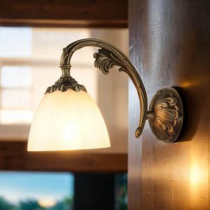 Wandleuchte E14 Weiß Bronze aus Glas Messing Jugendstil Wandlampe