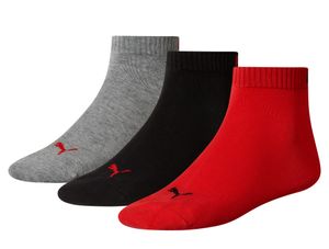 PUMA Uni Sneakersocken 3er-Pack Quarters Schwarz Grau Rot, Größe:35 - 38