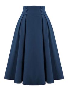 Damen A-Linien-Röcke mit Taschen Röcke Lose Röcke Dekoration Knöpfe Sommer Midi Rock Blau,Größe S