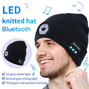 Bluetooth Mütze mit Licht, verbesserte musikalische Strickmütze mit Kopfhörer und eingebautem Stereo-Lautsprecher & Mikrofon, Winter Warm Gestrickte Musik Hut die beste festliche Geschenkeswahl (Schwarz Style 1)