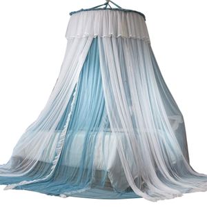 1 Set Princess Bett Vorhang Doppelschicht runde Kuppel Decken hängen weiche schiere mesh spitzen girl schlafzimmer Bett Baldachin Netz Home Supplies-Blau ,Größen:S