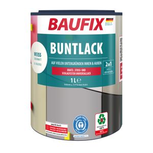 BAUFIX Buntlack weiss seidenmatt, 1 Liter, Lackfarbe