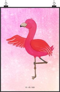 Mr. & Mrs. Panda Poster Flamingo Yoga DIN A4 - Aquarell Pink - Geschenk, Rosa, Entspannung, Yoga-Übung, Kunstdruck, Wandposter, Küchenposter, Raumdekoration, Achtsamkeit