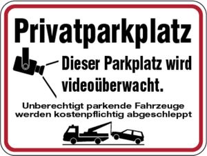 Dreifke® Hinweisschild, Privatparkplatz - Dieser Parkplatz wird videoüberwacht, Aluminium, 300x400 mm, Alu geprägt 1 Stk.