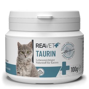 REAVET Taurin für Katzen 100g – Unterstützung des Herz-Kreislauf-Systems, Taurin Pulver 100% rein, Aminosäuren unterstützen Abwehrkräfte & Zellstoffwechsel
