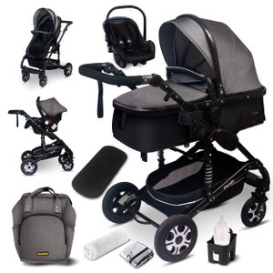 GaGaDumi Florida Kinderwagen 3 in 1 Komplettset mit Autositz - Baby Stroller - Kombikinderwagen 3 in 1 Komplettset Voll-Gummireifen - Wickeltasche