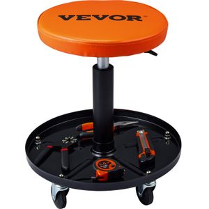VEVOR Rollender Mechanikerhocker Werkstatthocker 113,4 kg, 406-559 mm Höhenverstellbarer Werkstattsitz, Werkstatthocker mit Werkzeugablage, für Garage, Geschäft, Autoreparatur, Schwarz + Orange
