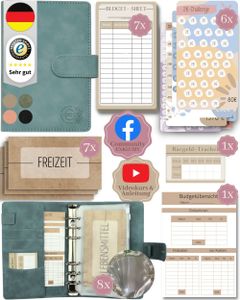 BeginnerBudget® Budget Planner Deutsch A6 Wildleder (Hellblau) - Starterset Sparchallenge Budgetplaner, Sparen mit Umschlagmethode Ringbuch + Anleitung