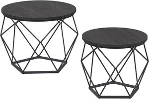 VASAGLE Runde Couchtische, 2er-Set Beistelltische, moderner Stil, abnehmbare Tischplatte, Stahlgestell, für Wohnzimmer, schwarz