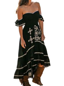 Damen Temperament Off Shoulder Flauschiges Kleid Mit Rüschenärmeln Elegantes Langes Kleid Schwarz,Größe S
