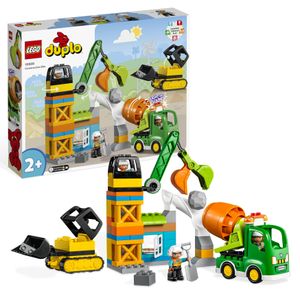 LEGO 10990 DUPLO Baustelle mit Baufahrzeugen, Kran, Bulldozer und Betonmischer-Spielzeug für 2-jährige Jungen und Mädchen mit großen Steinen
