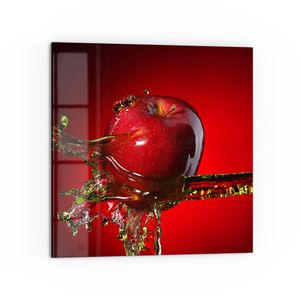 DEQORI Küchenrückwand Glas 60x60 cm 'Flüssigkeit trifft Apfel' Spritzschutz Bad Rückwand