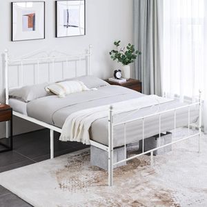 H.J WeDoo rám manželské postele kovový rám postele kovový rám postele pro matraci 140 x 190 cm rám postele s lamelovým roštem postel pro hosty bílá