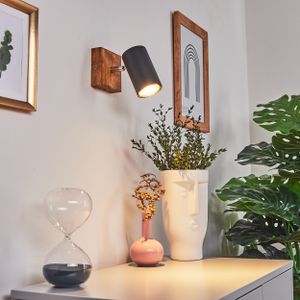 »Godo« Wandlampe aus Metall in schwarz und Holz