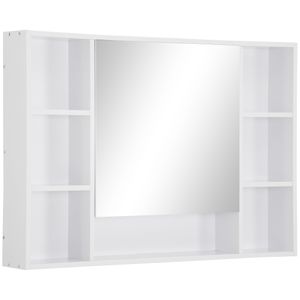 kleankin Badezimmer Spiegelschrank Wandschrank Badezimmerspiegel Badmöbel Mehrzweckschrank mit 7 offenen Ablagen MDF+Glas Weiß 100 x 15 x 70 cm