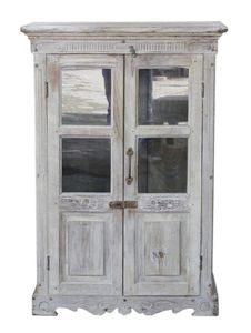 Beistellschrank, Kommode, Nachttischschrank, Flurschrank mit Glastür - Modell 1, Weiß, Holz,Glas, 104*71*36 cm, Schränke & Kleiderschränke