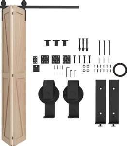 HOMCOM 4FT/122CM Faltschiebetürbeschläge Schiebetürbeschläge-Set für 2 Türen mit Scheunenschiene, Schwarz HOMCOM 4FT/122CM Faltschiebetürbeschläge Schiebetürbeschläge-Set für 2 Türen mit Scheunenschiene, Schwarz